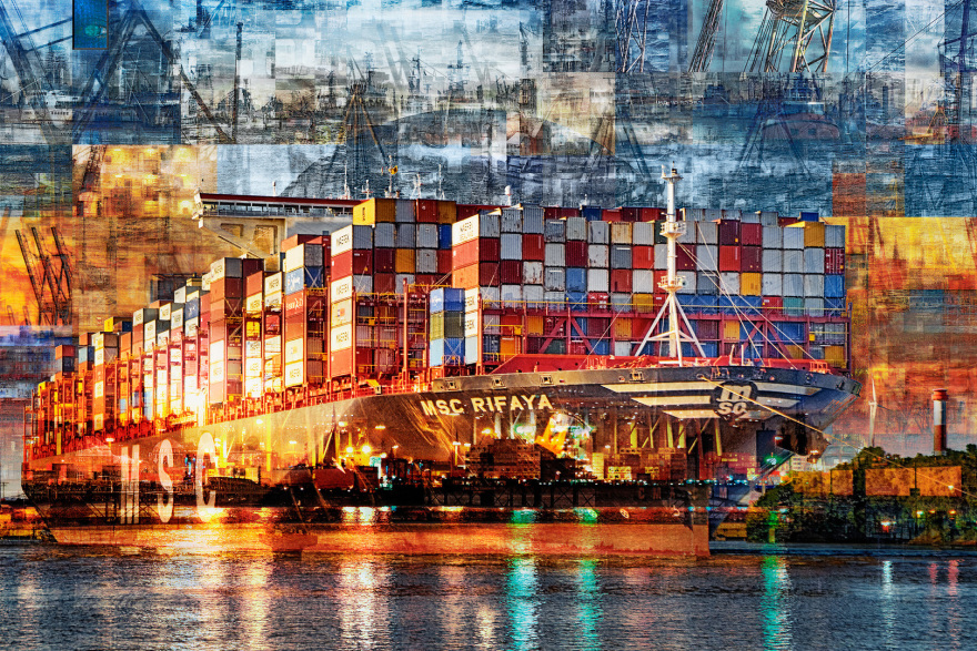 hamburg collage-containerschiff-hafenmotive